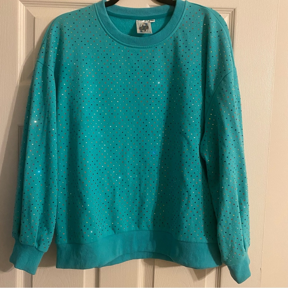 Queen of Sparkles Teal Rainbow Rhinestone Sweatshirt